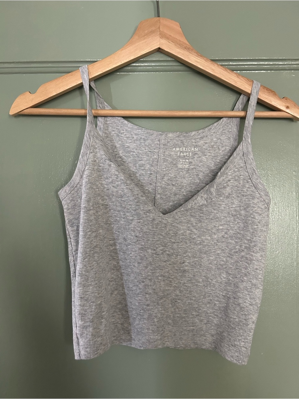 aerie Gray Ribbed V-Neck Crop Tank
